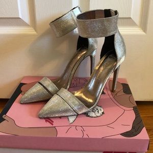 Jeffrey Campbell silver sparkly, pointed-toe heel